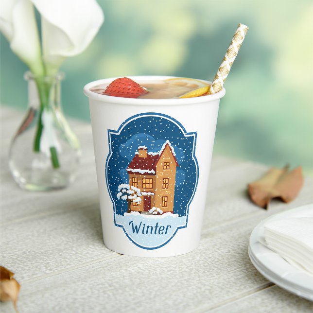 Vasos De Papel Casa De Invierno En La Nieve (Subido por el creador)