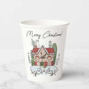 Vasos De Papel Casa de Pan de Jengibre de Navidad Pájaro Invierno