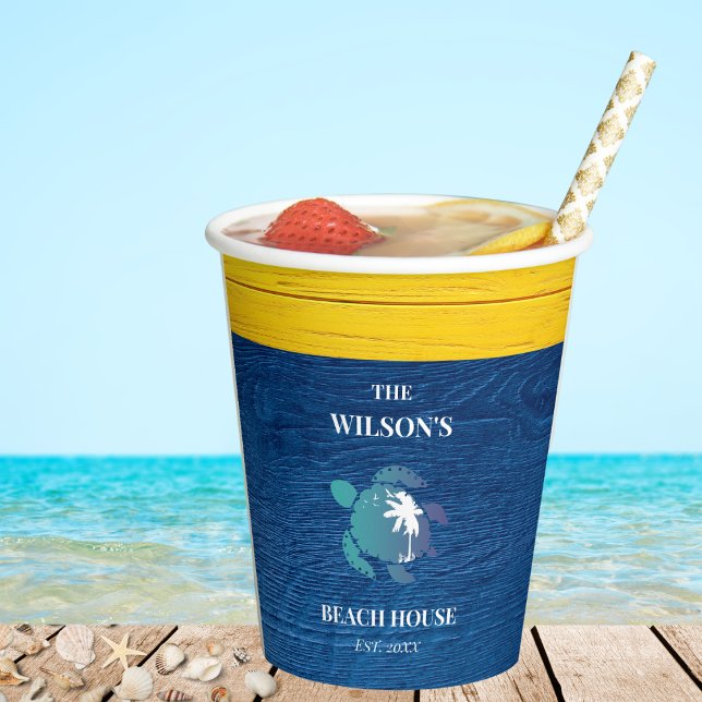 Vasos De Papel Casa de playa de la familia Sea Turtle Naval Blue  (Subido por el creador)