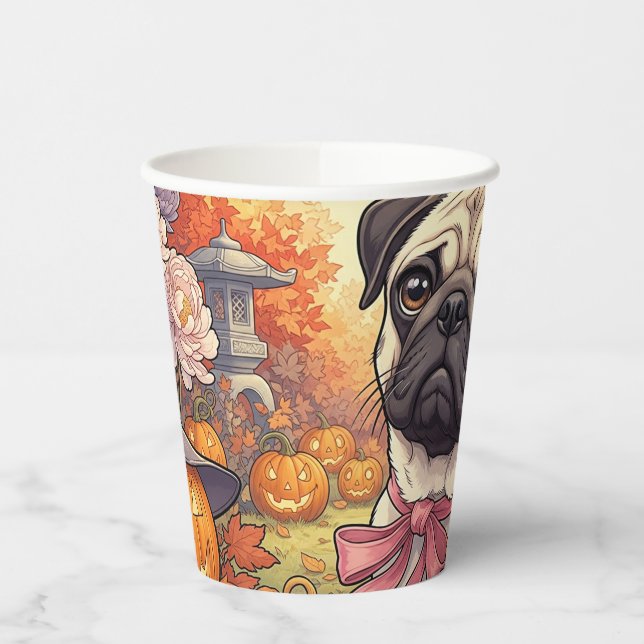 Vasos De Papel Casa de Pug Dog & Halloween, otoño, Art Nuovo (Izquierda)