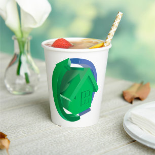 Vasos De Papel Casa Ecológica Verde con Flechas Circulares