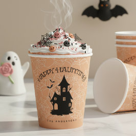 Vasos De Papel Casa embrujada con araña y telarañas Feliz Hallowe