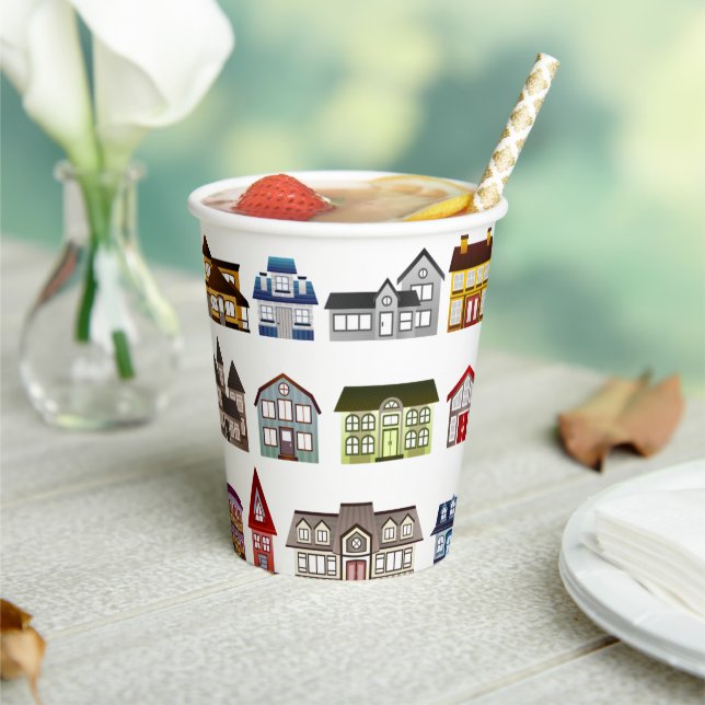 Vasos De Papel Casas coloridas Casas Abiertas Casas Calentadas (in situ)