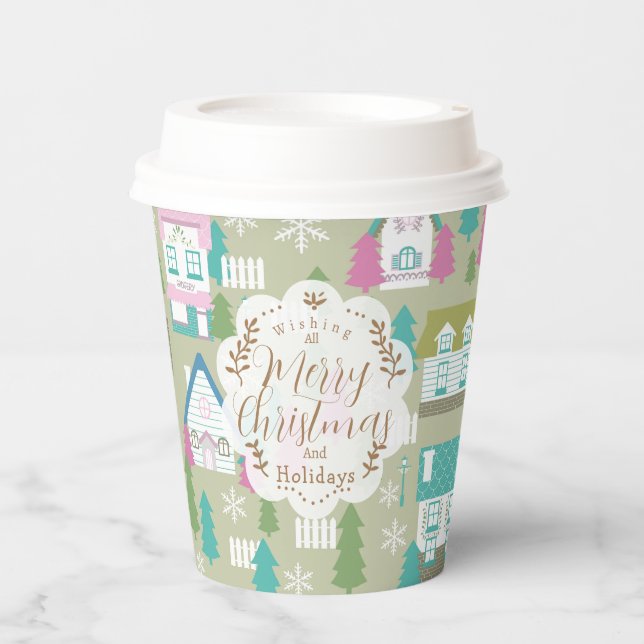 Vasos De Papel Casas de navidades Libros Verdes (Anverso)