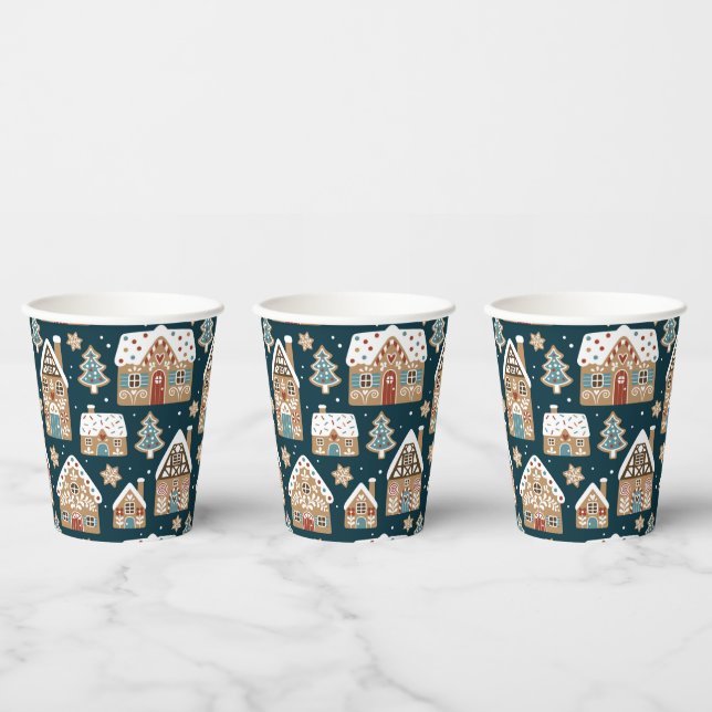 Vasos De Papel Casas de pan de jengibre y Navidades azules de coc (Multi)