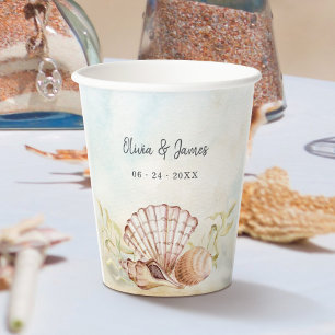 Vasos De Papel Cascada de agua Seashells Tropical Beach Wedding