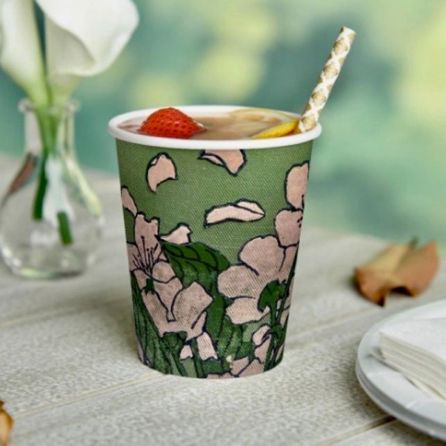Vasos De Papel Cascada de Flor de Rosa Taza de papel (Paper Cup 8 oz capacity. FDA compliant. Ideal for cold and warm beverages.  Printed in USA.
)