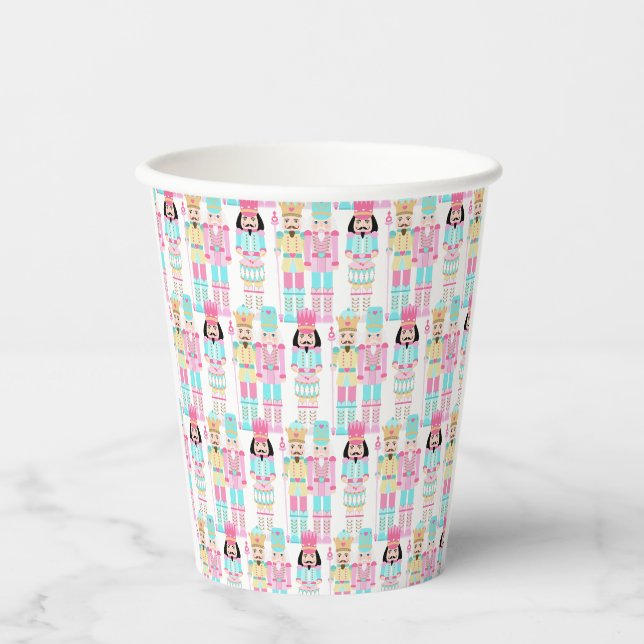 Vasos De Papel Cascanueces Bailarines de Navidad Rosa Pastel (Anverso)