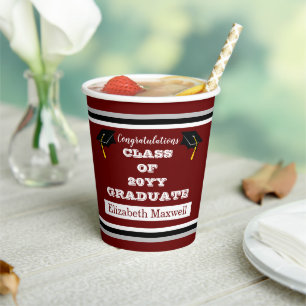 Vasos De Papel Castaño White Felicitaciones Graduación Graduada