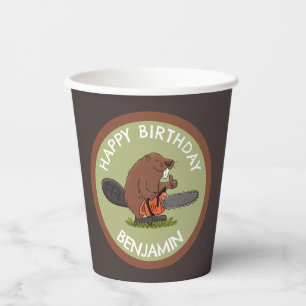 Vasos De Papel castor con cumpleaños divertido y personalizado de