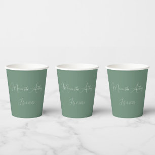 Vasos De Papel Casual Sage Green Simple Script Boda Minimalista