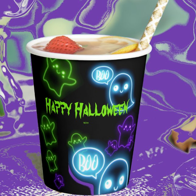 Vasos De Papel Casualísimo Neon Boo Fantasmas Feliz Halloween (Subido por el creador)