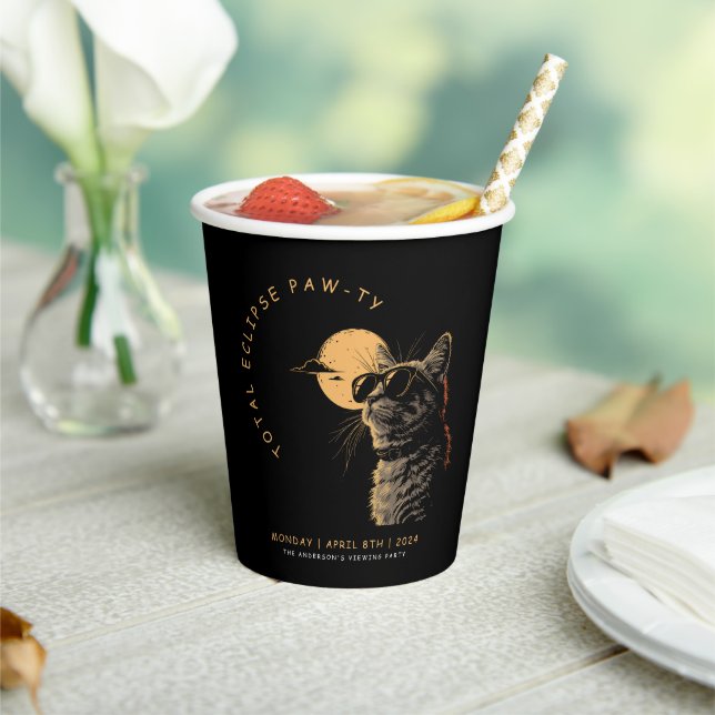 Vasos De Papel Cat 2024 Fiesta de visualización de eclipse solar  (in situ)