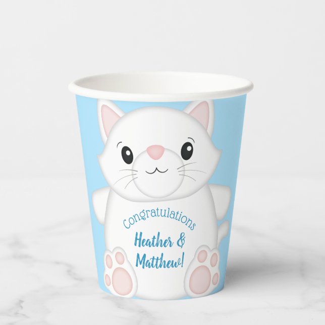 Vasos De Papel Cat Baby Shower Kitty Blue (Anverso)
