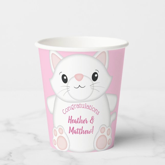 Vasos De Papel Cat Baby Shower Kitty Pink (Anverso)