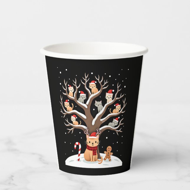 Vasos De Papel Cats In Snow Tree Winter Christmas Santa Hat X-mas (Anverso)