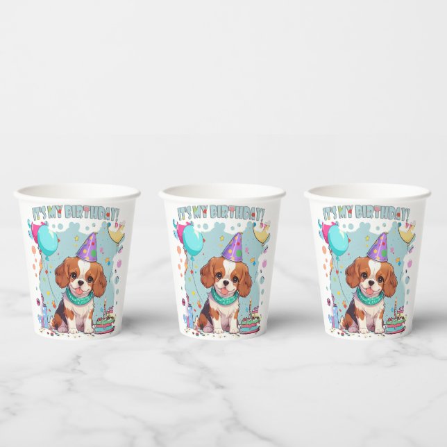 Vasos De Papel Cavalier King Charles Pastel Es mi cumpleaños (Multi)
