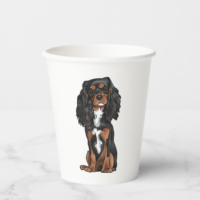 Vasos De Papel Cavalier King Charles Spaniel - Negro y Tan (Anverso)