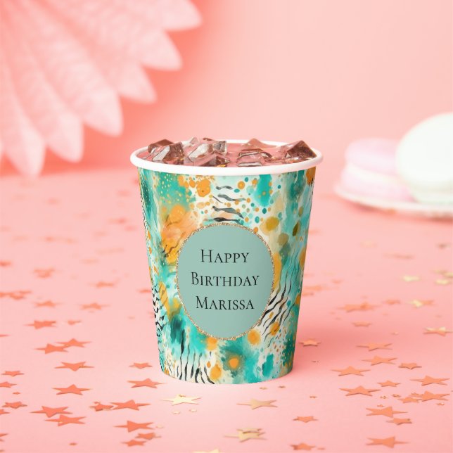 Vasos De Papel Cebra de mandarina turquesa (in situ)