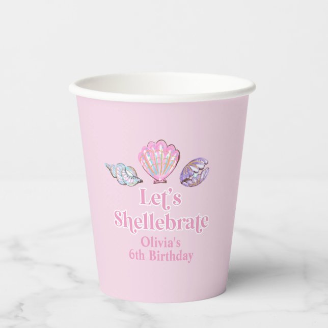 Vasos De Papel Celebra la Playa de Conchas Cumpleaños (Anverso)