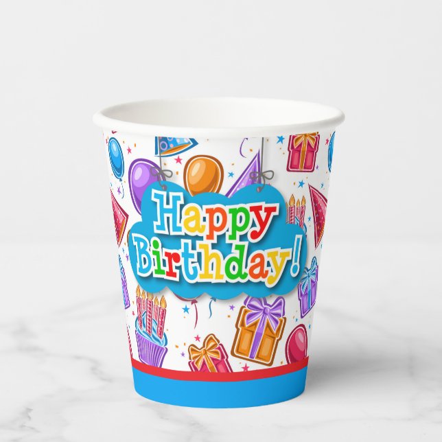 Vasos De Papel Celebración de Cumpleaños Feliz (Anverso)