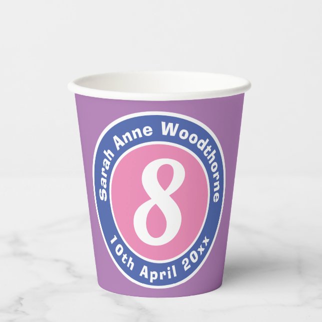 Vasos De Papel Celebración de cumpleaños infantil con edad (Anverso)