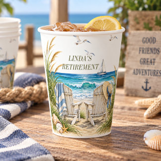 Vasos De Papel Celebración de fiesta de jubilación en la playa co