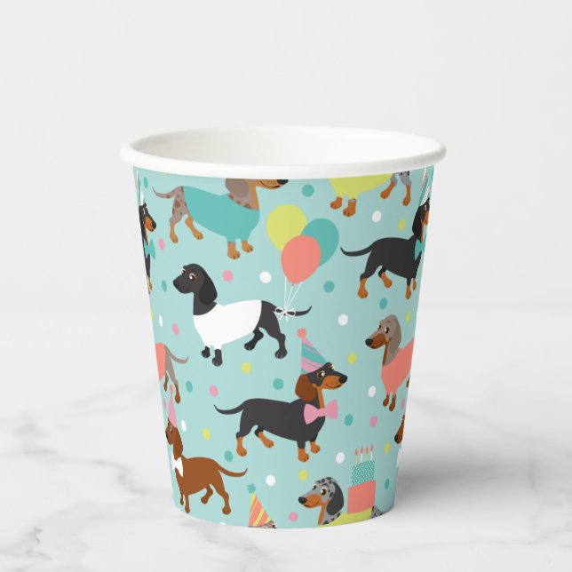 Vasos De Papel Celebración del cumpleaños de Dachshund (Anverso)