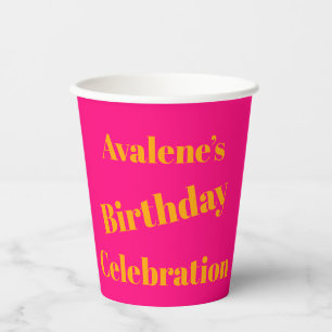 Vasos De Papel Celebración del cumpleaños del Naranja audaz rosa