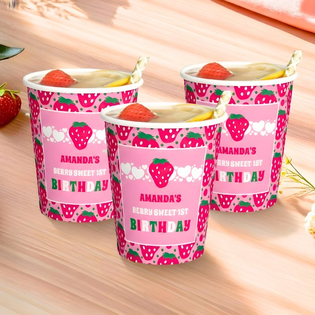 Vasos De Papel Celebración del Primer Cumpleaños de Fresa (Subido por el creador)
