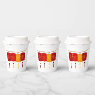 Vasos De Papel Celebración Del Rojo Y Amarillo De Los Patrones Ch