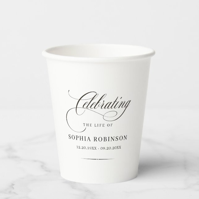 Vasos De Papel Celebration of Life Modern Elegant Script Funeral  (Anverso)