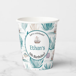 Vasos De Papel Celebremos Cumpleaños Náutico Nombre y Edad