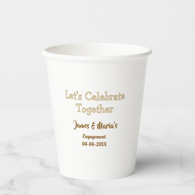 Vasos De Papel Celebremos juntos fiesta de compromiso nombre fech (Anverso)