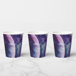 Vasos De Papel Celestial Purple Galaxy Moon Wedding 