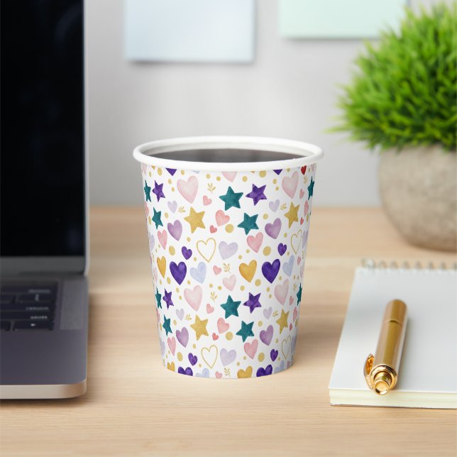 Vasos De Papel Celestial Watercolor Hearts (in situ)