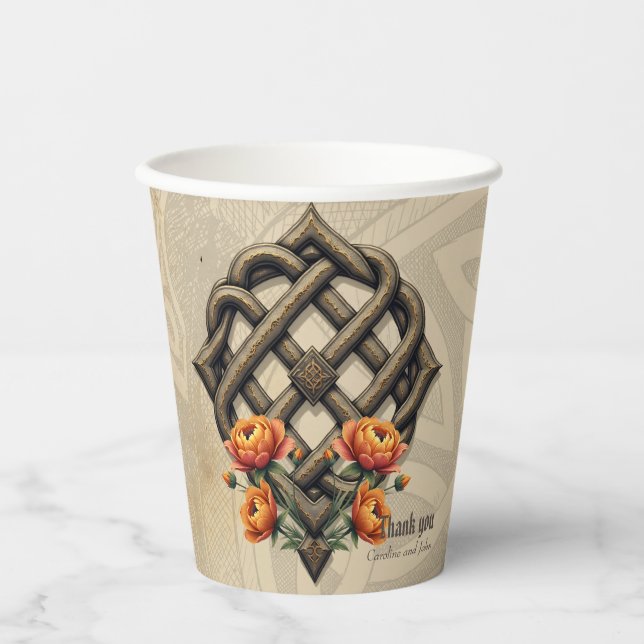 Vasos De Papel Celtic art and floral splendor in warm tones.  (Anverso)