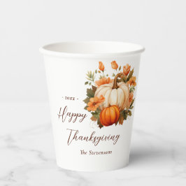 Vasos De Papel Cena de Acción de Gracias Calabaza Floral Escritur