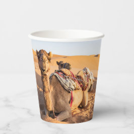 Vasos De Papel Cerco sobre camello en el desierto de Omán