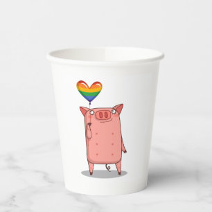 Vasos De Papel Cerdo con globo arco iris