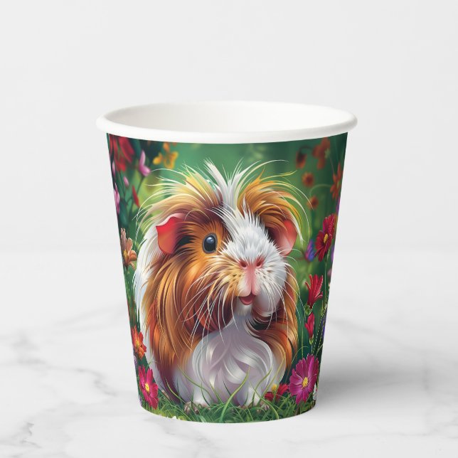 Vasos De Papel Cerdo de Guinea entre las flores (Anverso)