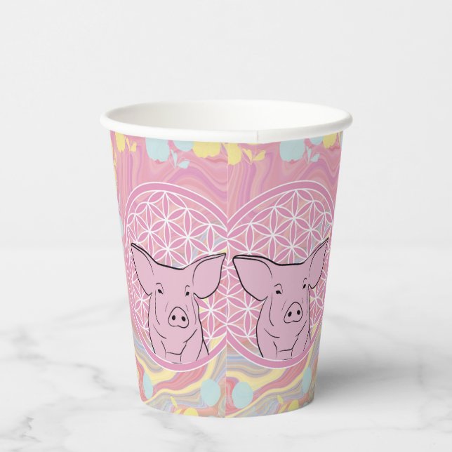 Vasos De Papel cerdo,flor de la vida, rosa, mandala,zen,chakra, (Derecha)