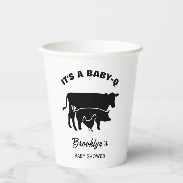 Vasos De Papel Cerdo Vaca Pollo BabyQ Barbacoa Cumpleaños Negro B (Anverso)