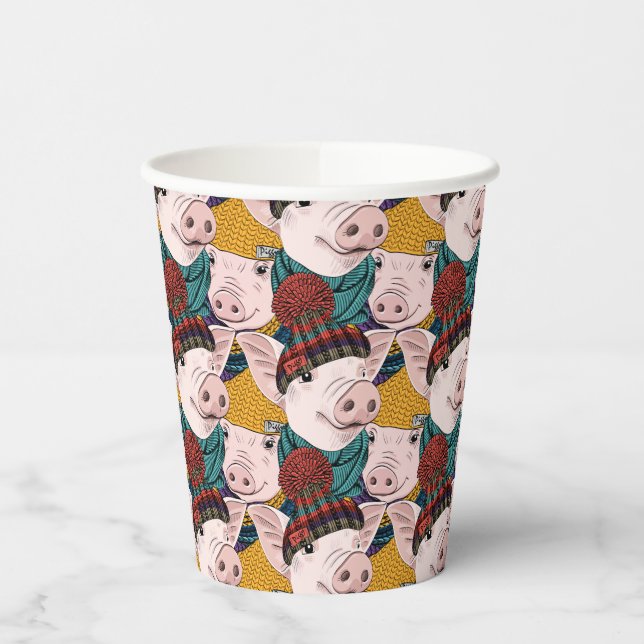 Vasos De Papel Cerdos con patrón Gorra (Izquierda)