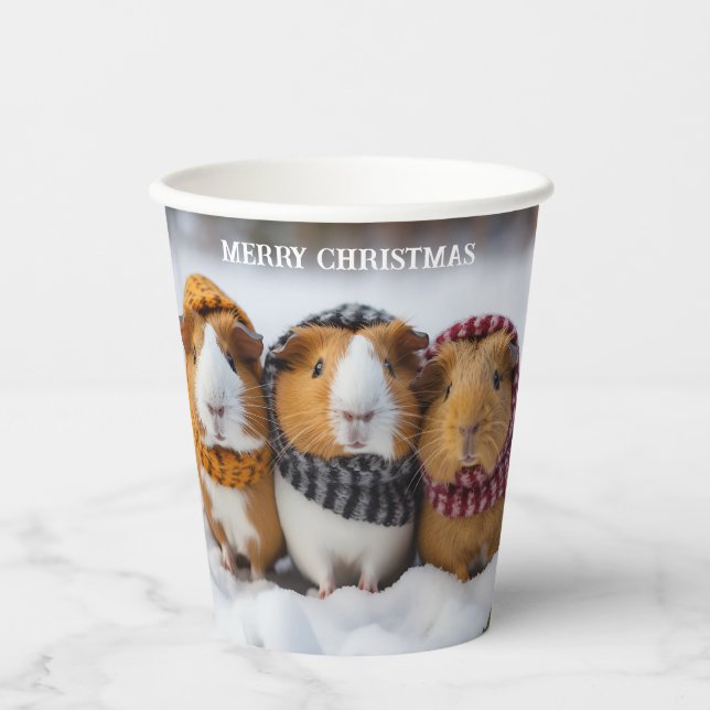 Vasos De Papel Cerdos De Guinea navidades En La Nieve (Anverso)