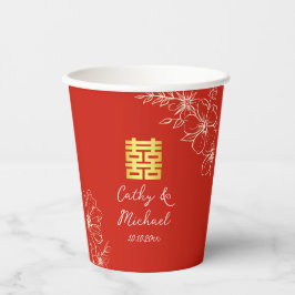Vasos De Papel Ceremonia de té de boda china con guión floral roj