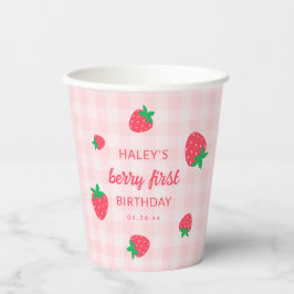 Vasos De Papel Cereza de fresa Primer Bebé Cute Pink Cumpleaños