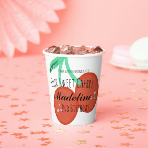 Vasos De Papel Cereza linda dibujada a mano dulce cumpleaños rojo