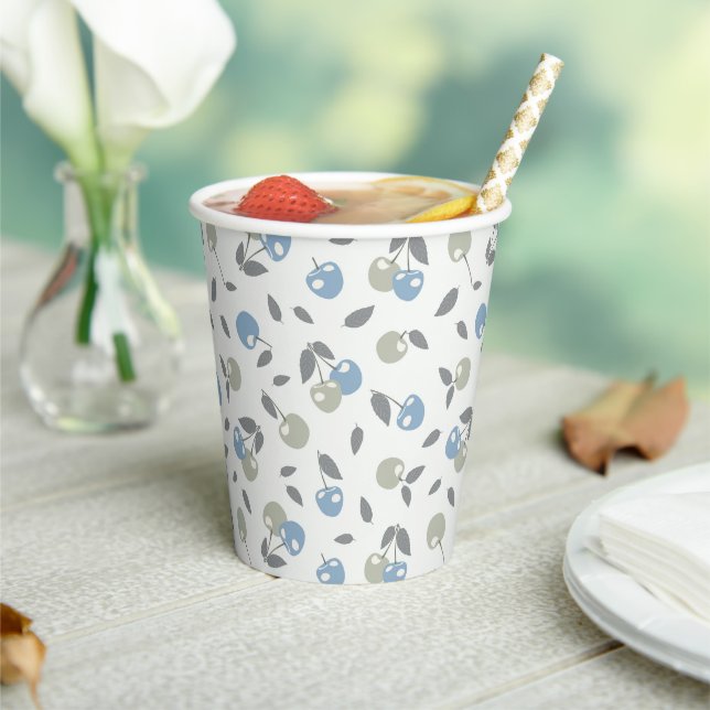 Vasos De Papel Cerezas Boho Beach - estampado de frutas azul salv (in situ)