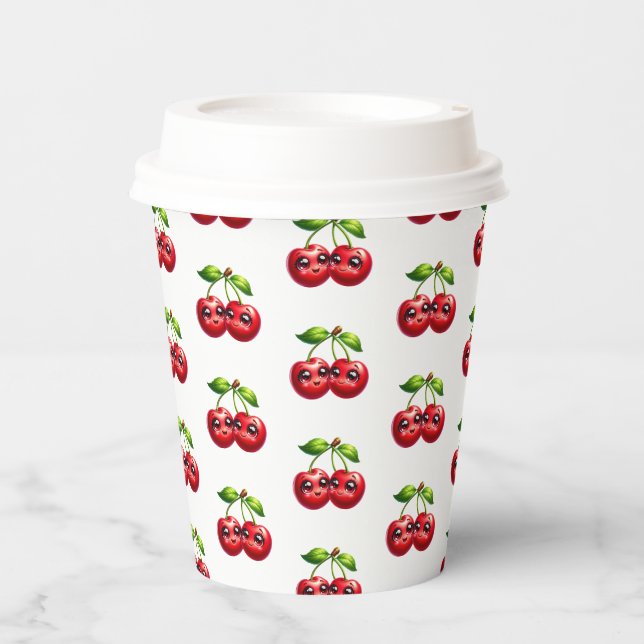 Vasos De Papel Cerezas con caras sonrientes (Anverso)
